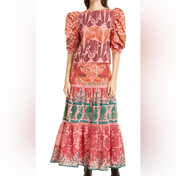 Farm Rio Women’s Ainika Macaws Puff Sleeve Cotton Blouse - Size Large - Picture 6 of 16